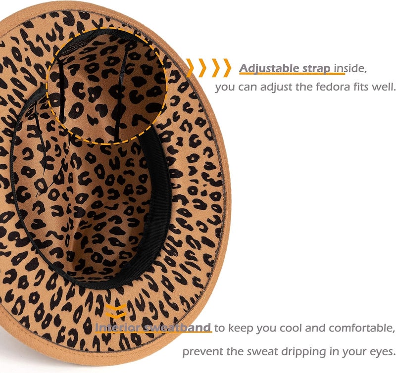 Gossifan Women Two Tone Wide Brim Fedora Felt Panama Hats Classic Belt Buckle - Image 4